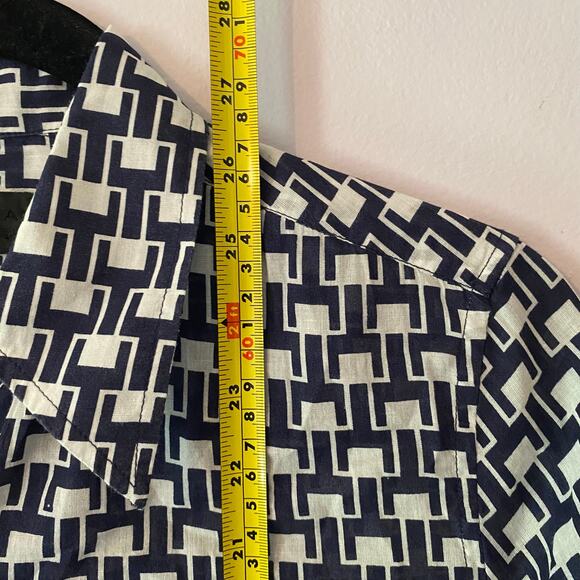Nili Lotan Navy Blue White Allover Kate Print Button Down Shirt 100 Cotton Small - Picture 9 of 10